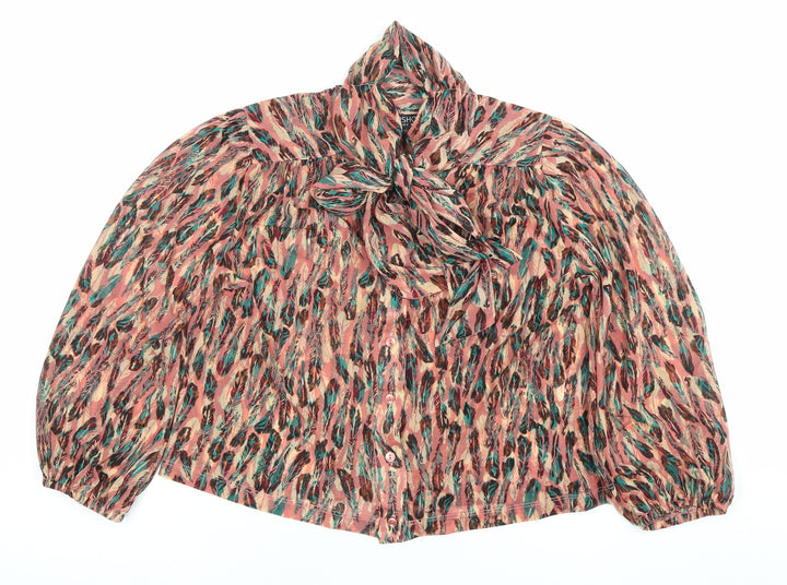 Topshop Womens Multicoloured Animal Print Bow Blouse Size 8