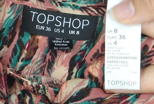 Topshop Womens Multicoloured Animal Print Bow Blouse Size 8