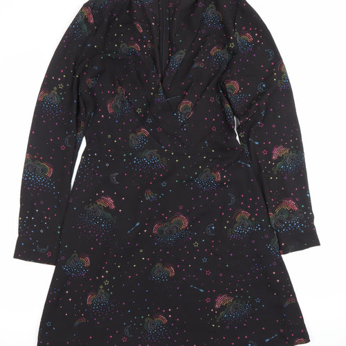 Warehouse Women’s Black Star Print Knee Length A-Line Dress Size 10