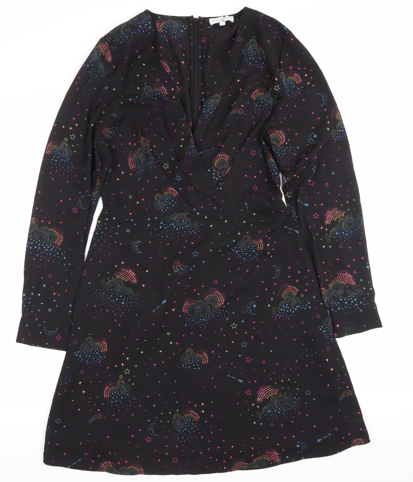 Warehouse Women’s Black Star Print Knee Length A-Line Dress Size 10