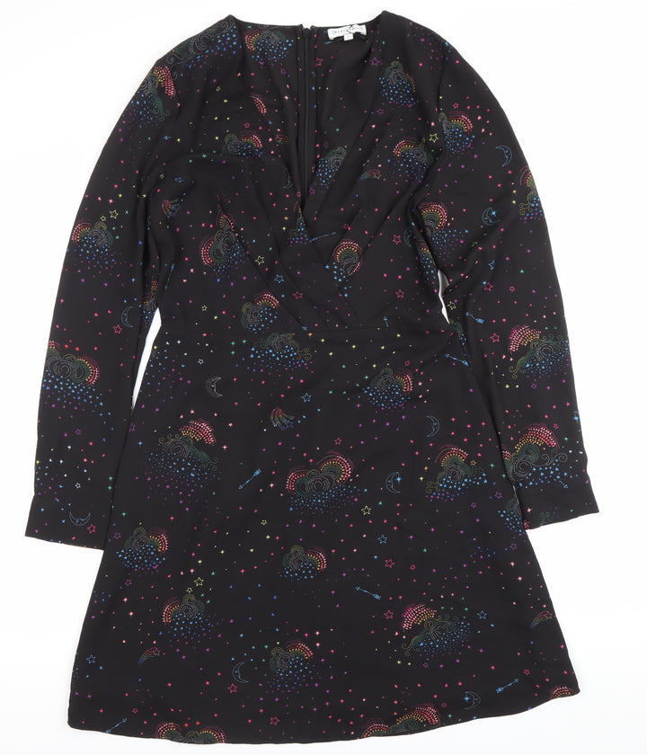 Warehouse Women’s Black Star Print Knee Length A-Line Dress Size 10