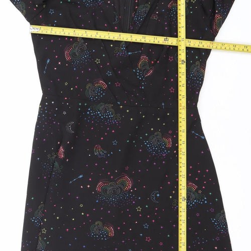 Warehouse Women’s Black Star Print Knee Length A-Line Dress Size 10