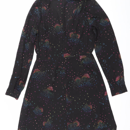 Warehouse Women’s Black Star Print Knee Length A-Line Dress Size 10