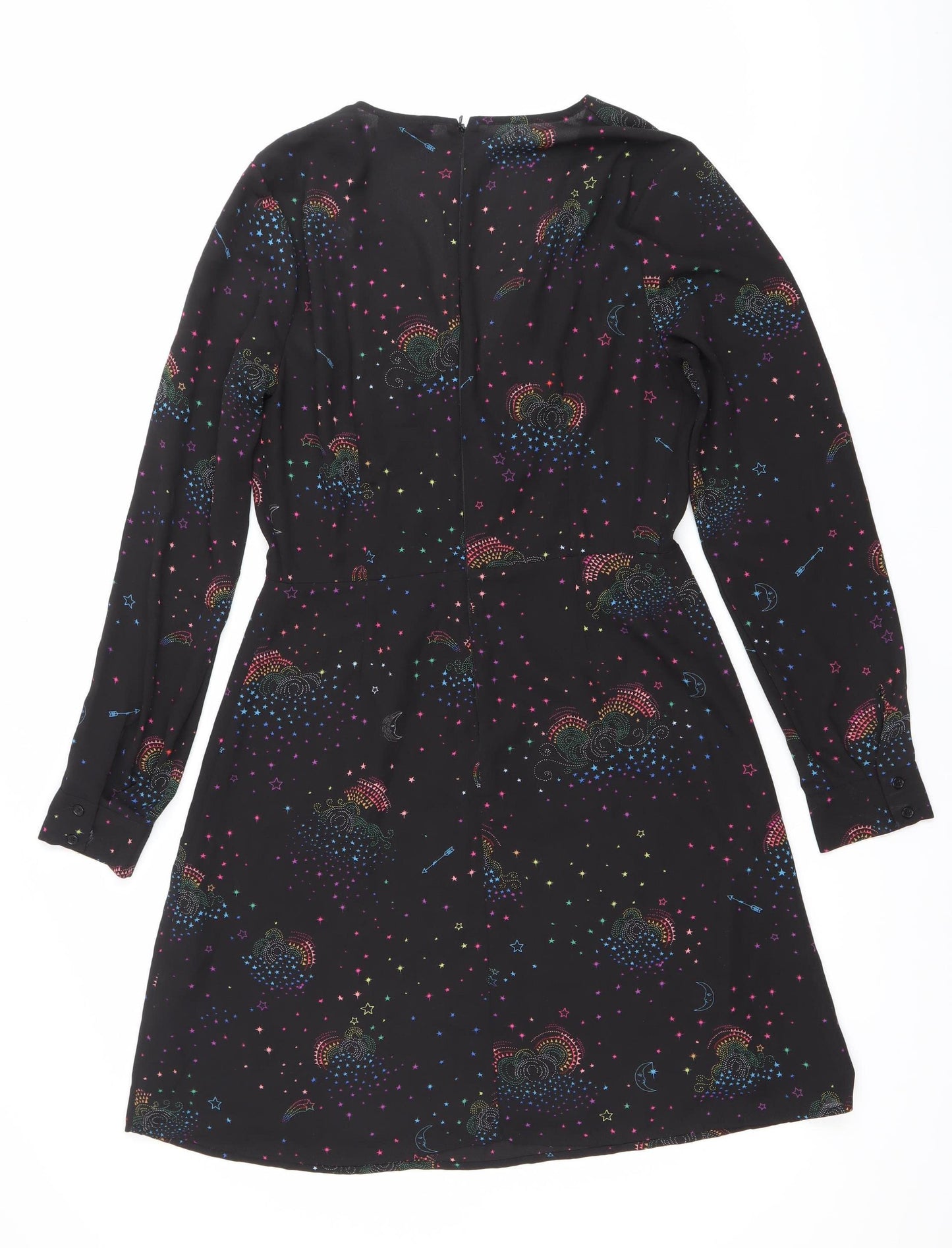 Warehouse Women’s Black Star Print Knee Length A-Line Dress Size 10
