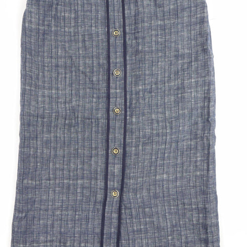 Viyella Womens Blue Linen Midi Straight Skirt Size 10