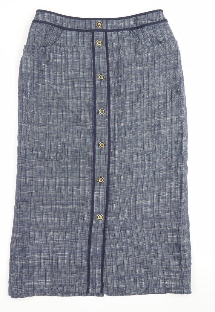 Viyella Womens Blue Linen Midi Straight Skirt Size 10