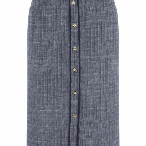 Viyella Womens Blue Linen Midi Straight Skirt Size 10