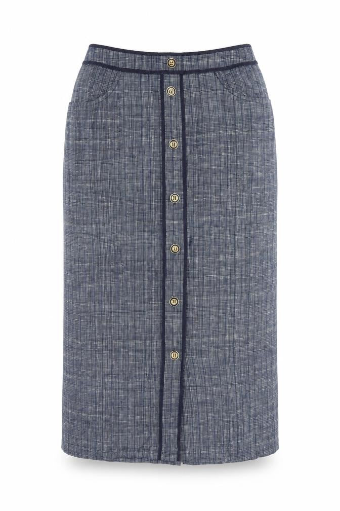 Viyella Womens Blue Linen Midi Straight Skirt Size 10