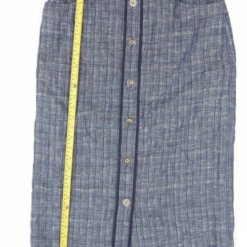 Viyella Womens Blue Linen Midi Straight Skirt Size 10