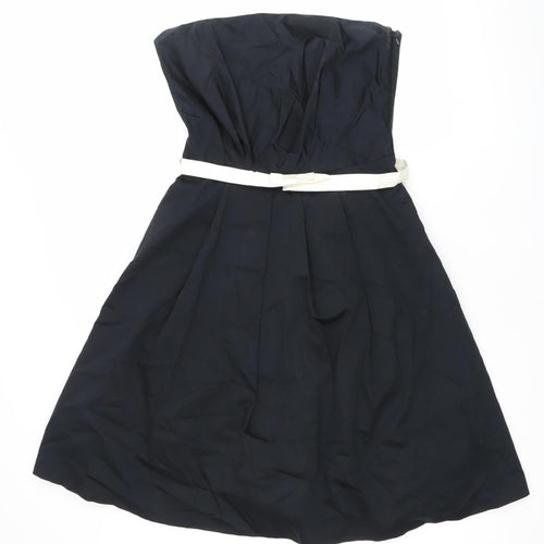 Oasis Womens Black Strapless A-Line Dress Size 12 Belted Cocktail