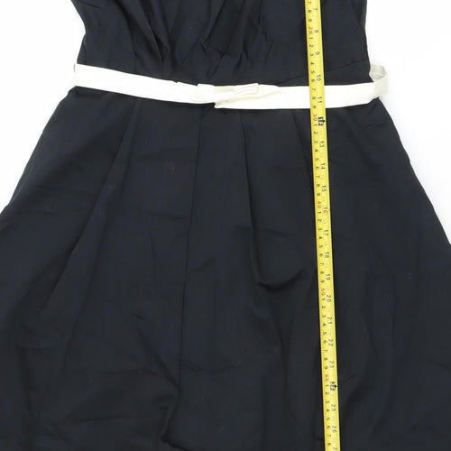 Oasis Womens Black Strapless A-Line Dress Size 12 Belted Cocktail