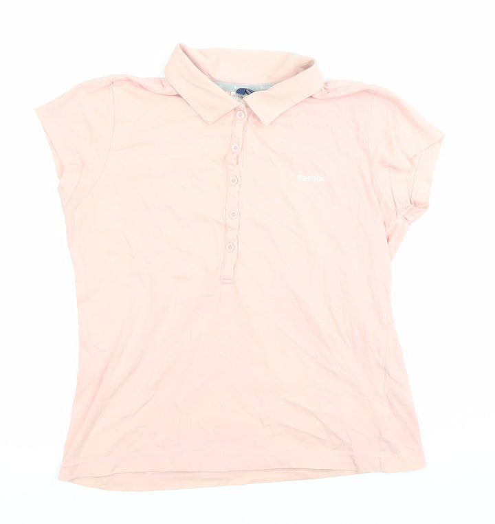 Reebok Women's Pink Polo Shirt Size 10 Short Sleeve Cotton