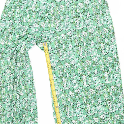 ASOS Women’s Green Floral Wide-Leg Trousers Size 12 Polyester