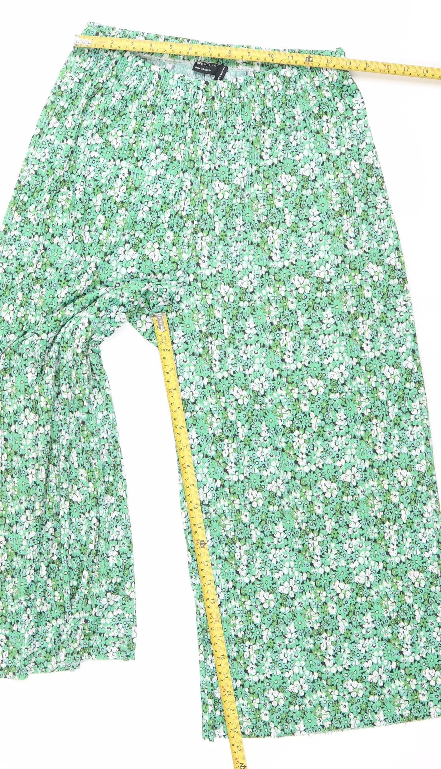 ASOS Women’s Green Floral Wide-Leg Trousers Size 12 Polyester