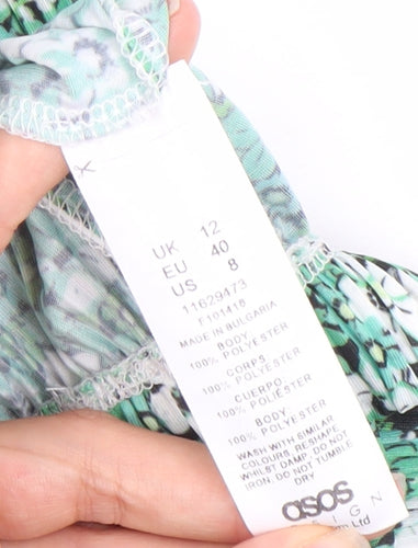 ASOS Women’s Green Floral Wide-Leg Trousers Size 12 Polyester