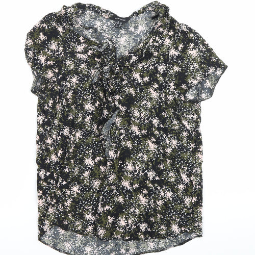 New Look Womens Multicoloured Floral Ruffle Tie Blouse Size 12