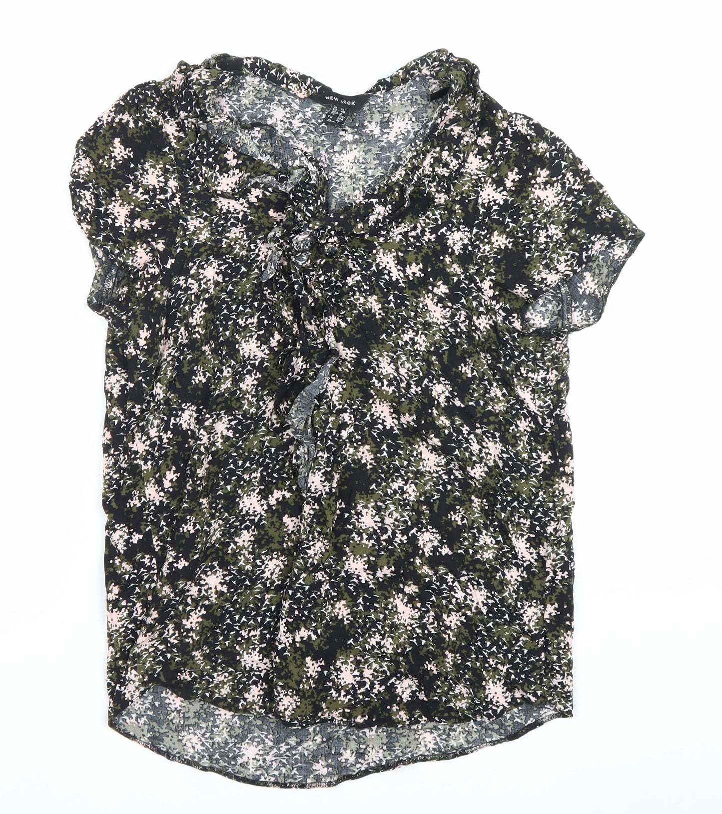 New Look Womens Multicoloured Floral Ruffle Tie Blouse Size 12