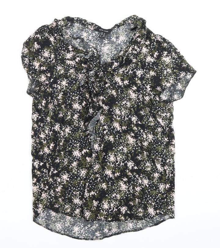 New Look Womens Multicoloured Floral Ruffle Tie Blouse Size 12