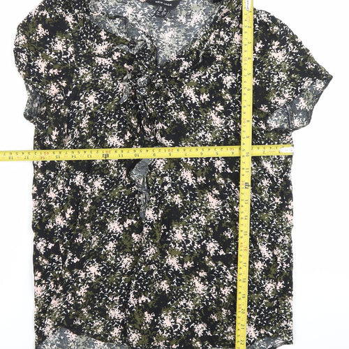 New Look Womens Multicoloured Floral Ruffle Tie Blouse Size 12