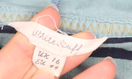White Stuff Womens Blue Striped Cotton Hoodie UK 16