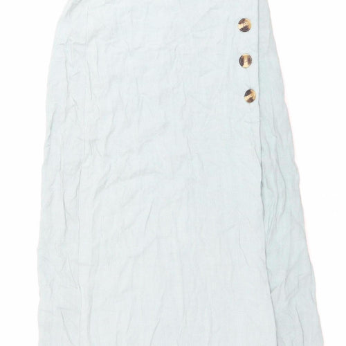 New Look Women Blue Linen Blend Knee Length Skirt UK 8