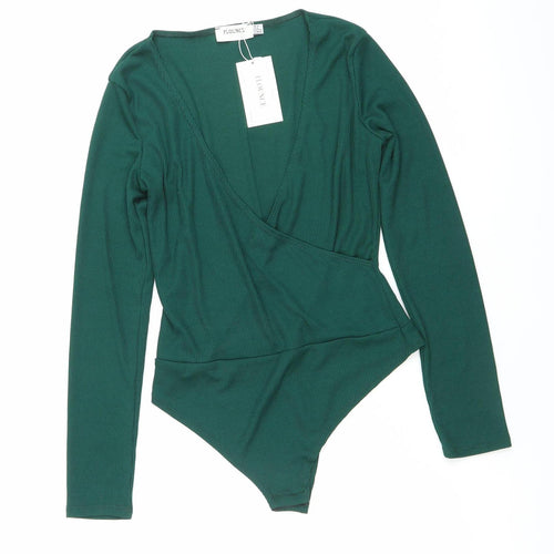 Flounce Womens Green Size 6 Slim Fit Long Sleeve V-Neck Bodysuit