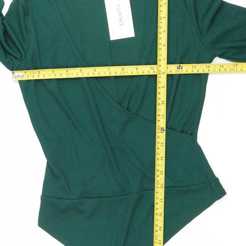 Flounce Womens Green Size 6 Slim Fit Long Sleeve V-Neck Bodysuit