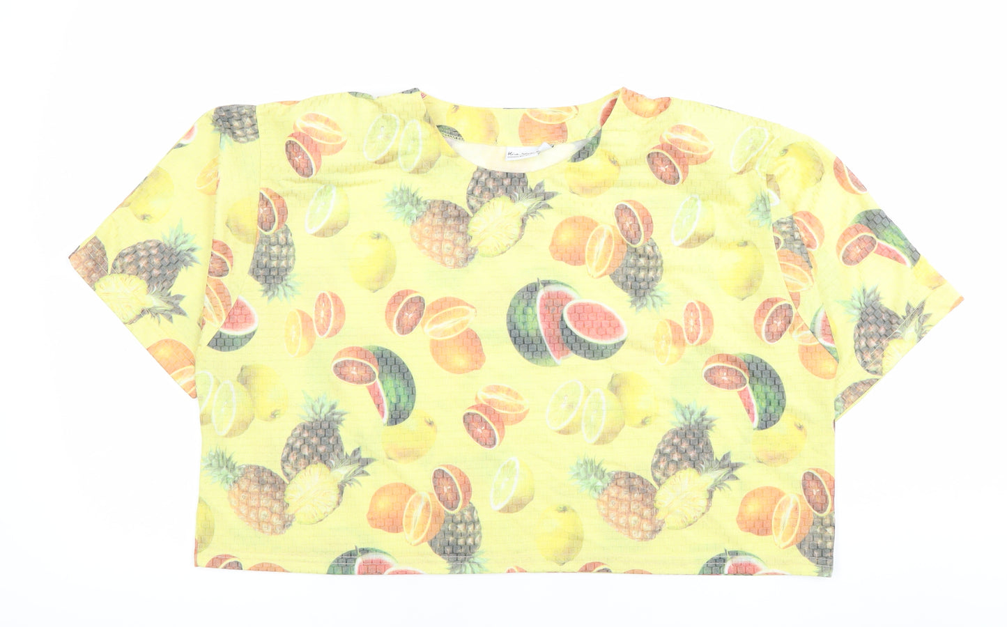 Hiro Saku Womens Yellow Fruit Print Cropped T-Shirt Size 14