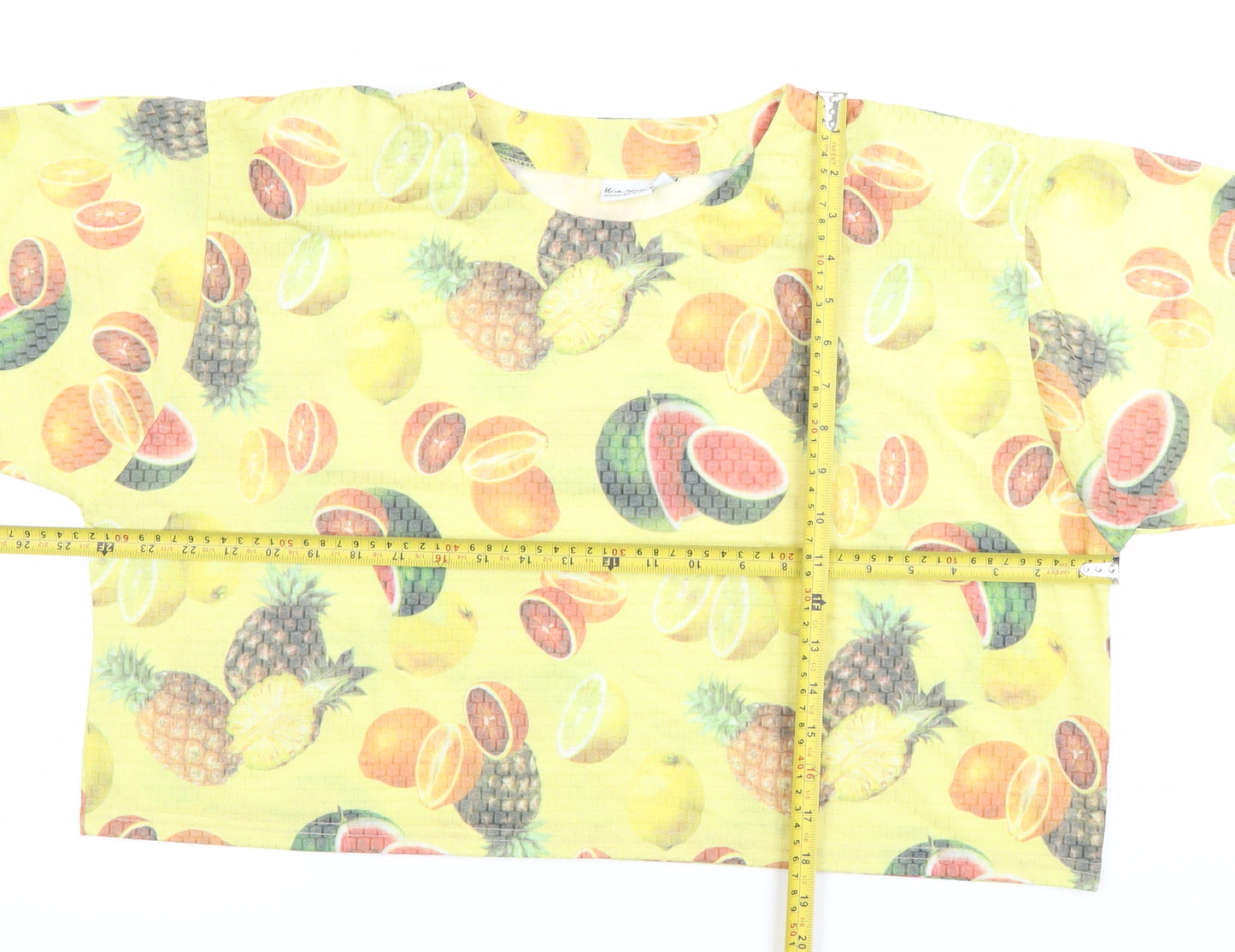 Hiro Saku Womens Yellow Fruit Print Cropped T-Shirt Size 14