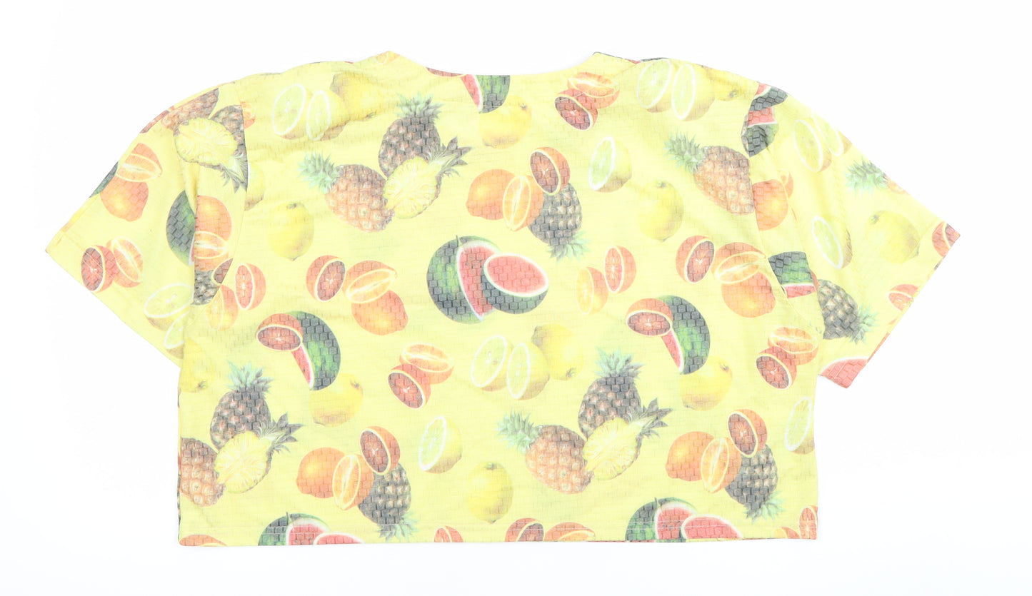 Hiro Saku Womens Yellow Fruit Print Cropped T-Shirt Size 14