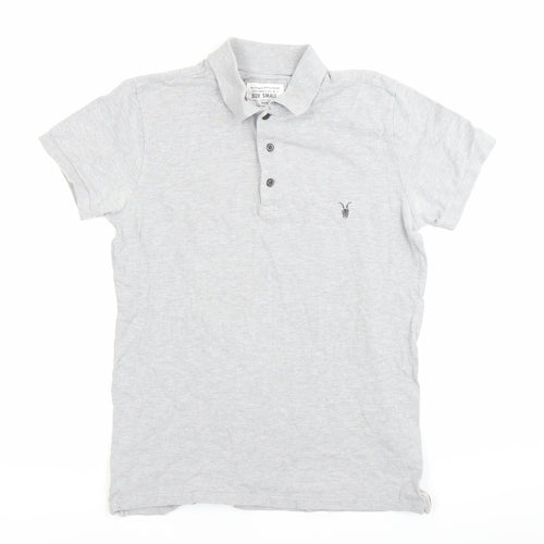 AllSaints Men’s Grey Polo T-Shirt Size Small Slim Fit Cotton