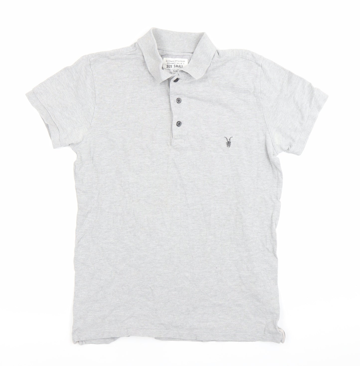 AllSaints Men’s Grey Polo T-Shirt Size Small Slim Fit Cotton