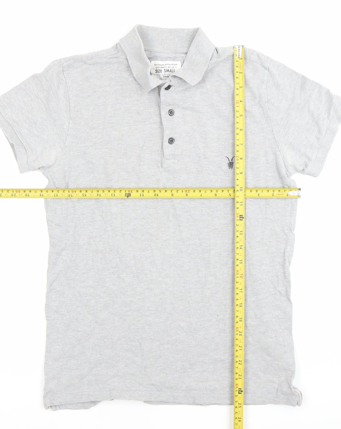 AllSaints Men’s Grey Polo T-Shirt Size Small Slim Fit Cotton