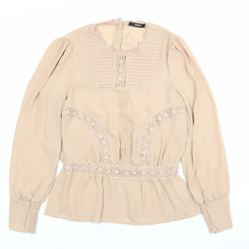 Oasis Women’s Beige Lace Trim Long Sleeve Tunic Blouse Size 8