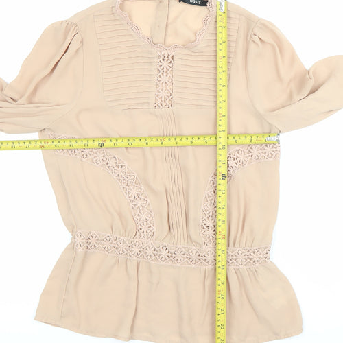Oasis Women’s Beige Lace Trim Long Sleeve Tunic Blouse Size 8