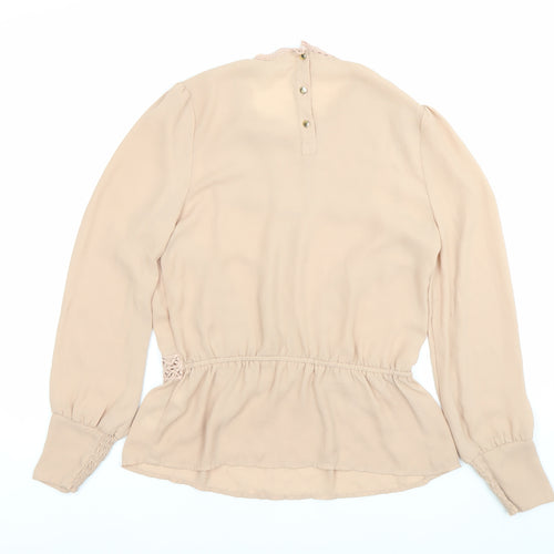 Oasis Women’s Beige Lace Trim Long Sleeve Tunic Blouse Size 8