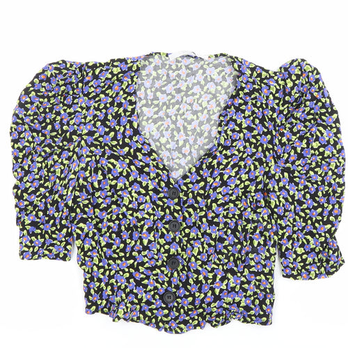Michelle Keegan Womens Multicoloured Floral Blouse Size 8 Puff Sleeve