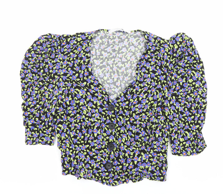 Michelle Keegan Womens Multicoloured Floral Blouse Size 8 Puff Sleeve
