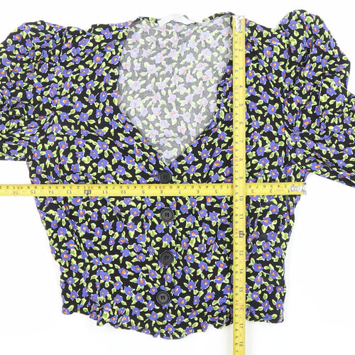 Michelle Keegan Womens Multicoloured Floral Blouse Size 8 Puff Sleeve