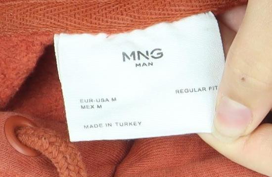 Mango Unisex Orange Pullover Hoodie M Embroidered Logo Casual