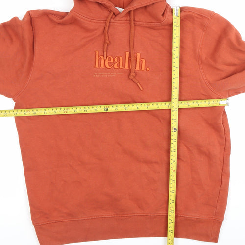 Mango Unisex Orange Pullover Hoodie M Embroidered Logo Casual
