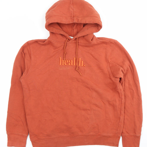 Mango Unisex Orange Pullover Hoodie M Embroidered Logo Casual