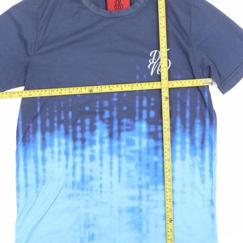 SikSilk Men’s Blue Graphic Ombre Slim Fit T-Shirt Size L