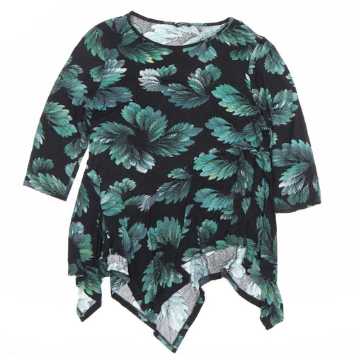 Roman Women’s Black Green Floral Tunic Blouse Size 16 3/4 Sleeve