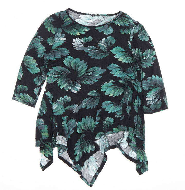 Roman Women’s Black Green Floral Tunic Blouse Size 16 3/4 Sleeve