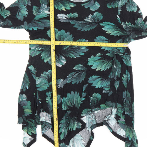 Roman Women’s Black Green Floral Tunic Blouse Size 16 3/4 Sleeve