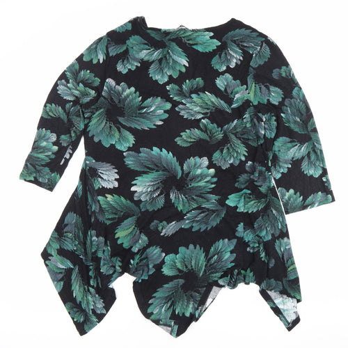 Roman Women’s Black Green Floral Tunic Blouse Size 16 3/4 Sleeve