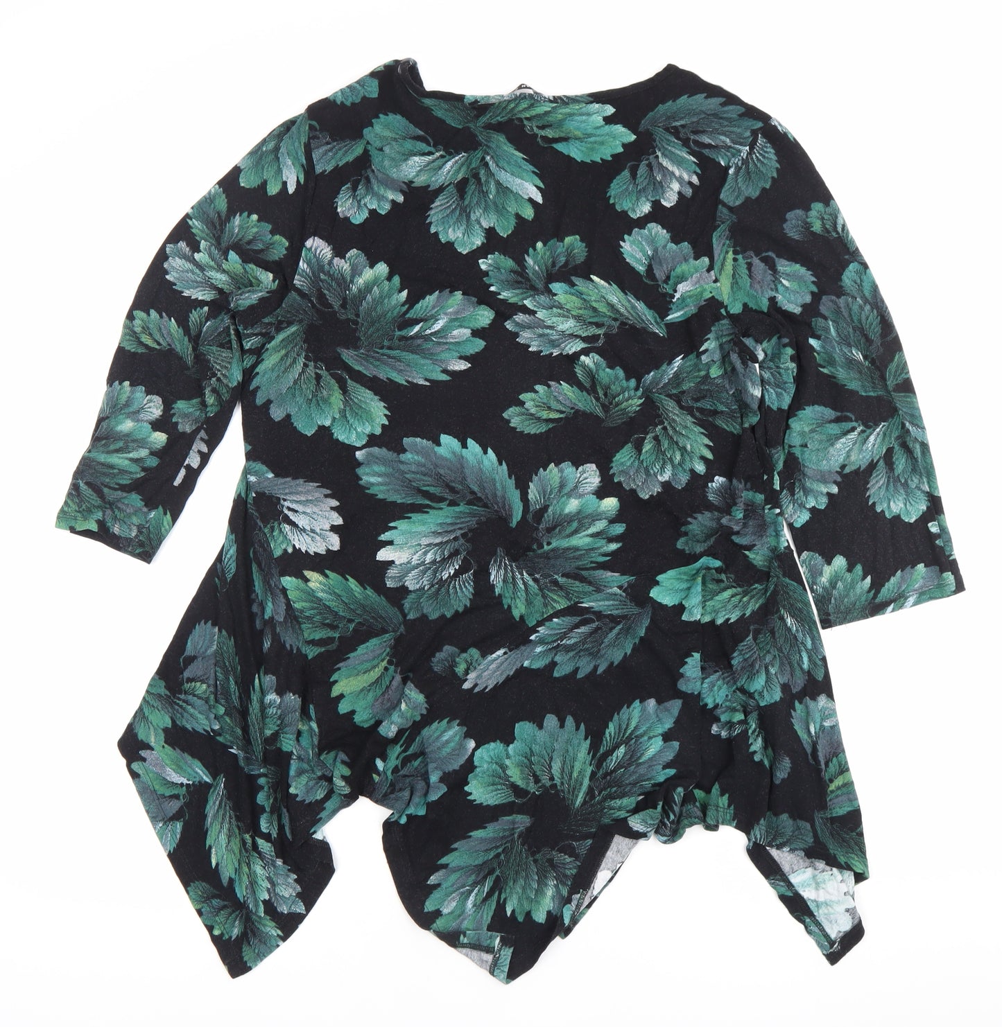 Roman Women’s Black Green Floral Tunic Blouse Size 16 3/4 Sleeve