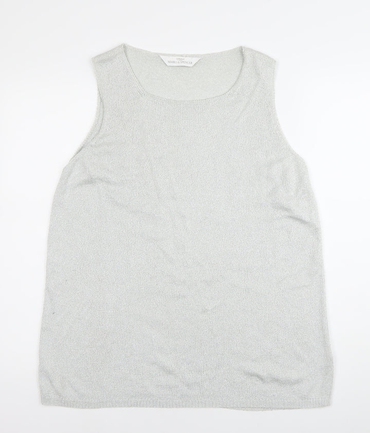 Marks and Spencer Women’s Silver Knit Tank Top Size 18 Sleeveless Scoop Neck