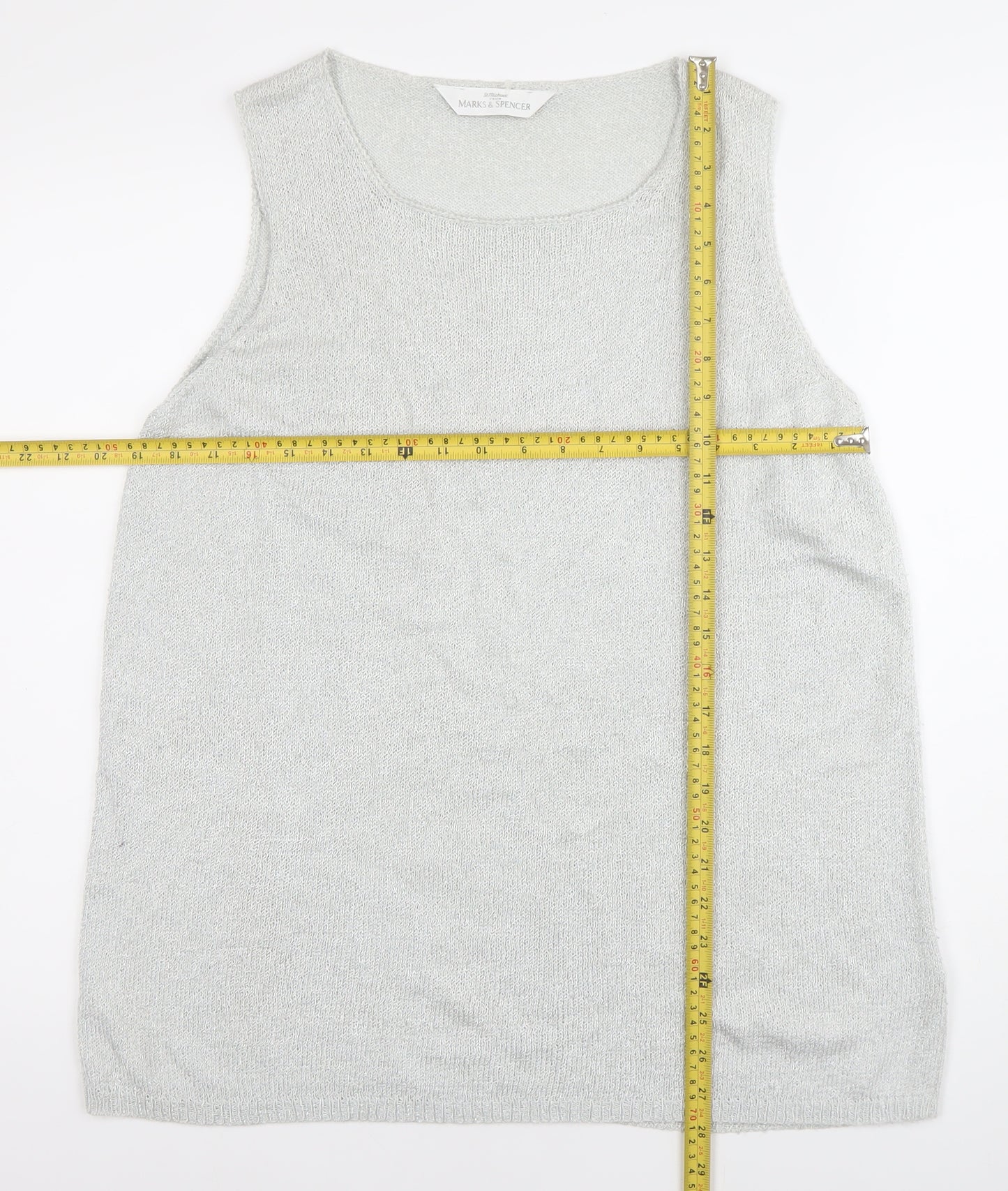 Marks and Spencer Women’s Silver Knit Tank Top Size 18 Sleeveless Scoop Neck